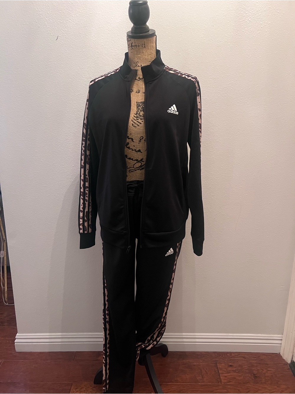 adidas Black Track Pants & Jacket Set with Light Pink Side Tape
